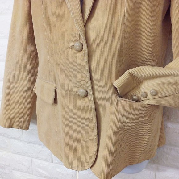 Vintage 80s Corduroy Blazer 2-Button Sport Jacket -M Pockets Urban Preppy Tan - Picture 3 of 9